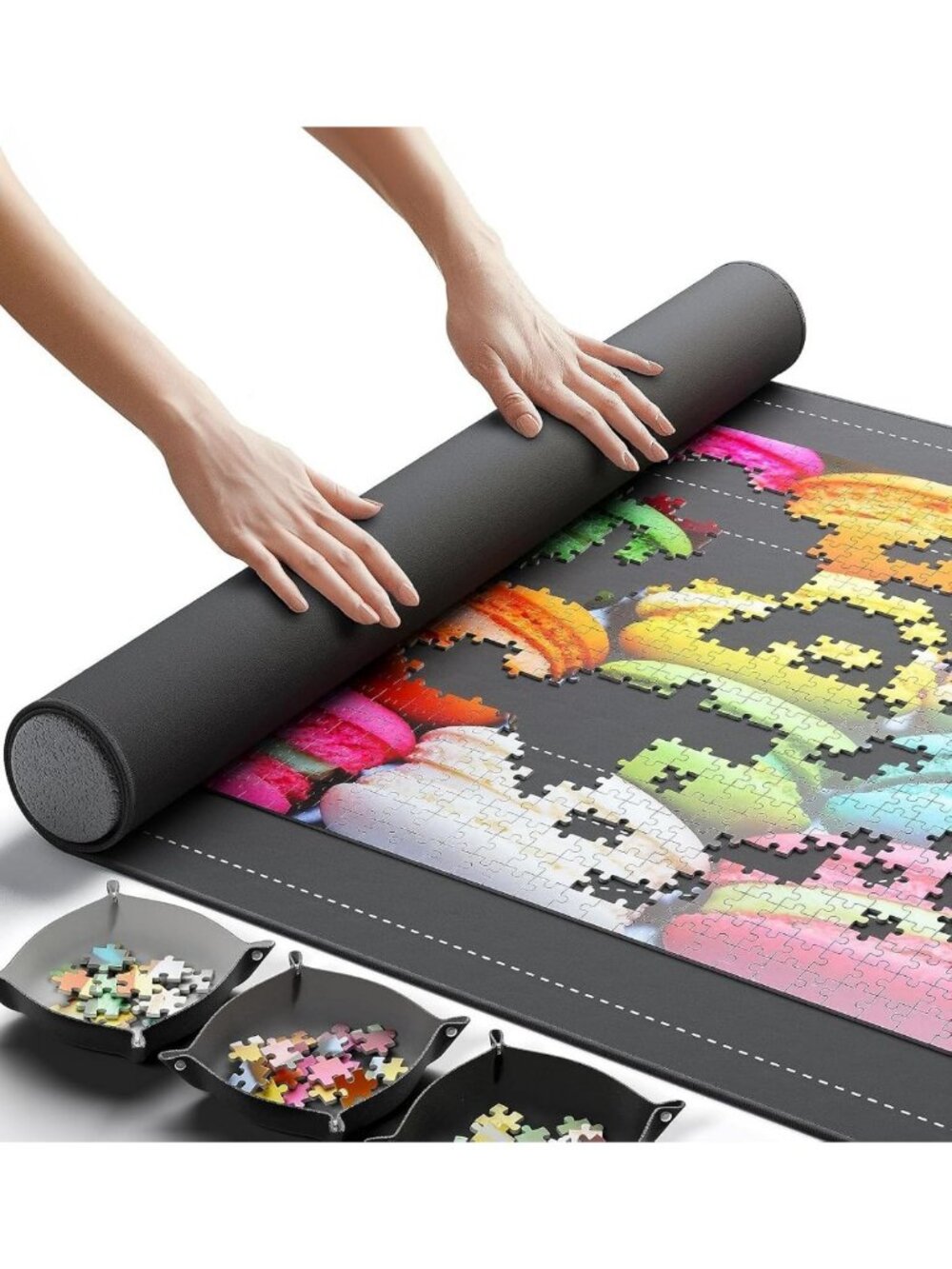 Portable Jigsaw Puzzle Mat Roll-Up 46"x26" for 1500 Pieces with Non-Slip Base